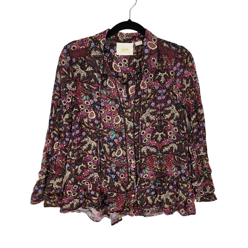 Anthropologie Maeve Janie‎ Flounced Peasant Blouse Top BOHO Peplum Paisley sz 0